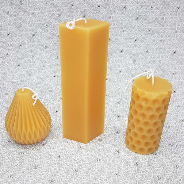 Beeswax candle- Fluted Pyramid - 4.25" - 100% Pure Canadian Beeswax
