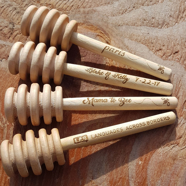 Custom Engraved Wooden Honey Dipper- Set of 3