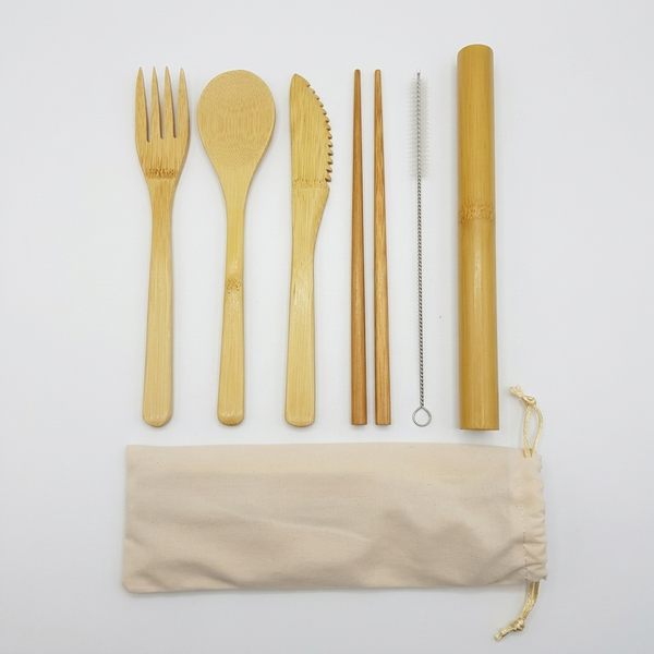Bamboo Cutlery - Zero Waste set - With Travel Pouch - Food Safe - Reusable