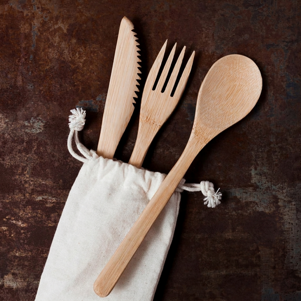 Bamboo Cutlery - Zero Waste set - With Travel Pouch - Food Safe - Reusable