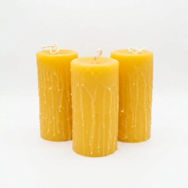 Hand-Dripped Pillar - Beeswax Candles - 3" wide