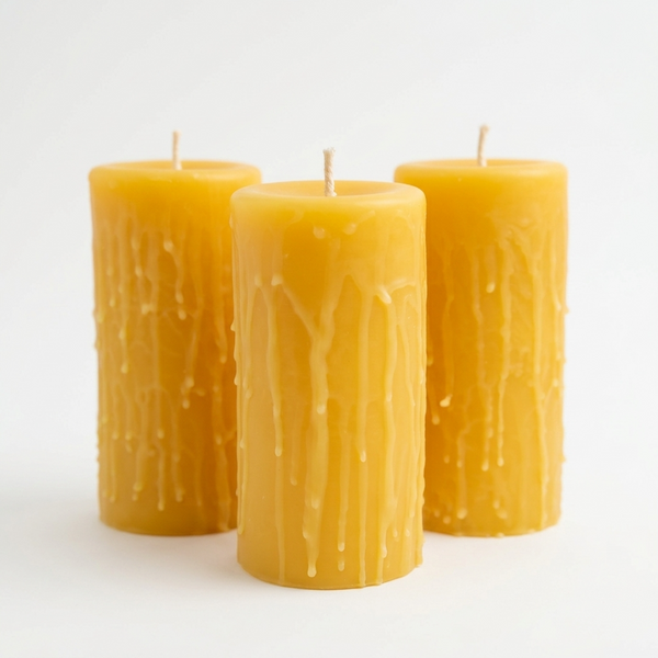 Hand-Dripped Pillar - Beeswax Candles - 3" wide