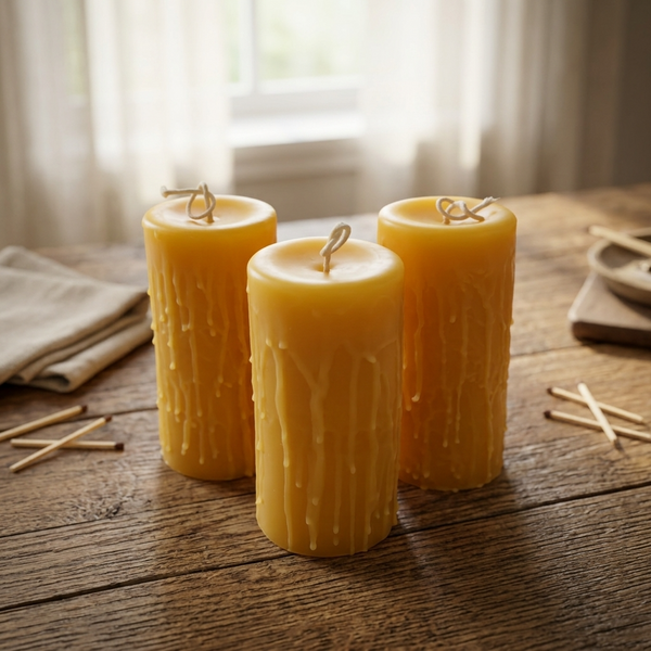 Hand-Dripped Pillar - Beeswax Candles - 3" wide