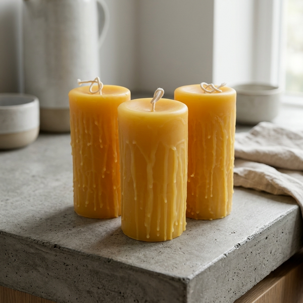 Hand-Dripped Pillar - Beeswax Candles - 3" wide