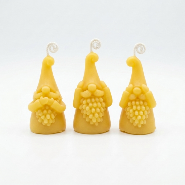 Gnome Candle / See, Hear, Speak no Evil / 100% beeswax / set of 3
