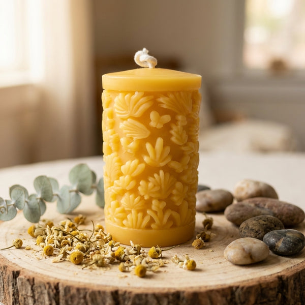 Beeswax candle- Floral Pillar- 100% Pure Canadian Beeswax