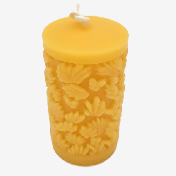 Beeswax candle- Floral Pillar- 100% Pure Canadian Beeswax