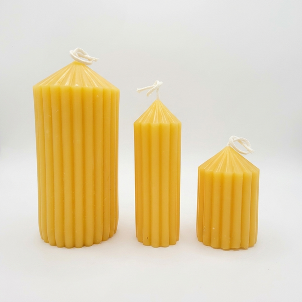 Beeswax candle- Ribbed Pillar- 100% Pure Canadian Beeswax