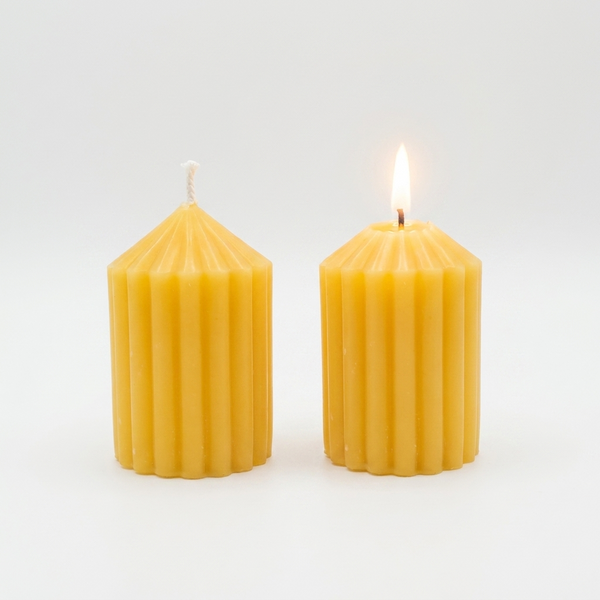 Beeswax candle- Ribbed Pillar- 100% Pure Canadian Beeswax