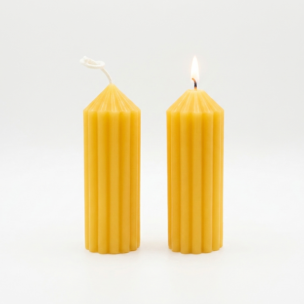 Beeswax candle- Ribbed Pillar- 100% Pure Canadian Beeswax