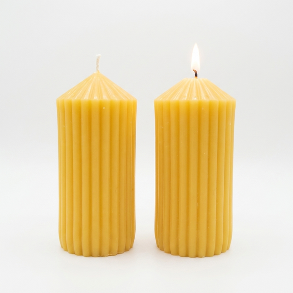 Beeswax candle- Ribbed Pillar- 100% Pure Canadian Beeswax