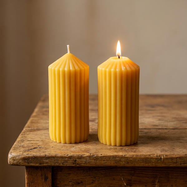 Beeswax candle- Ribbed Pillar- 100% Pure Canadian Beeswax