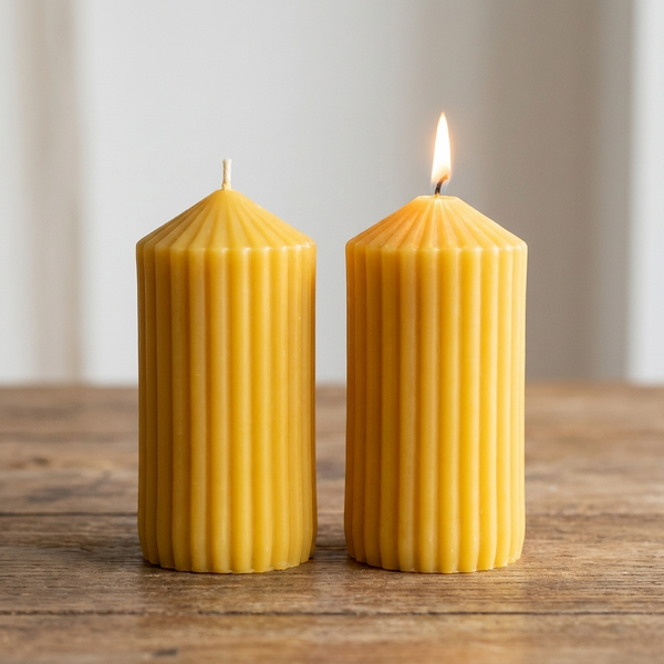 Beeswax candle- Ribbed Pillar- 100% Pure Canadian Beeswax