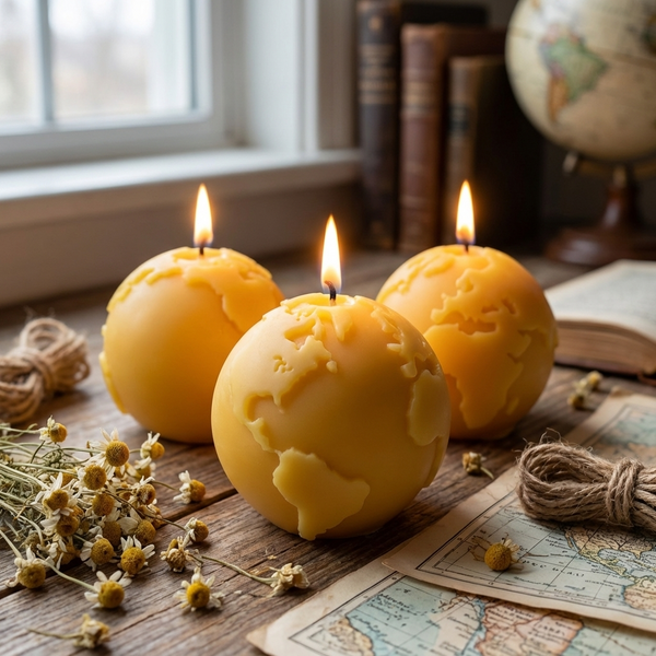 World Globe Beeswax candle