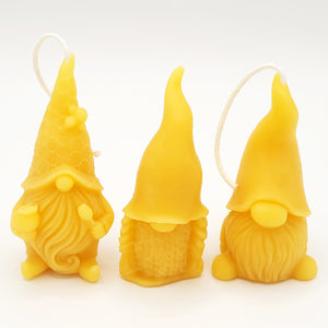 3 little gnome beeswax candles