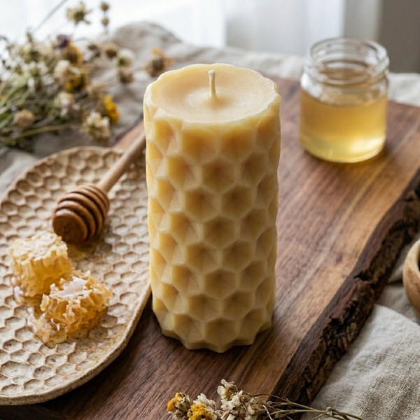 Beeswax candle- HoneyComb Pillar - 5.25" - 100% Pure Canadian Beeswax