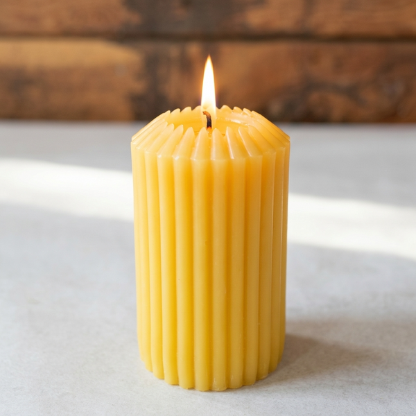 Beeswax candle- Ribbed Pillar- 100% Pure Canadian Beeswax