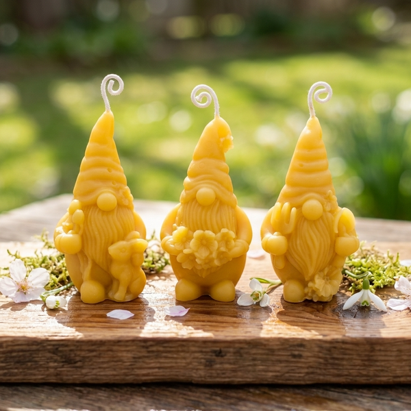Gnome Candles / Springtime Trio / 100% Beeswax/