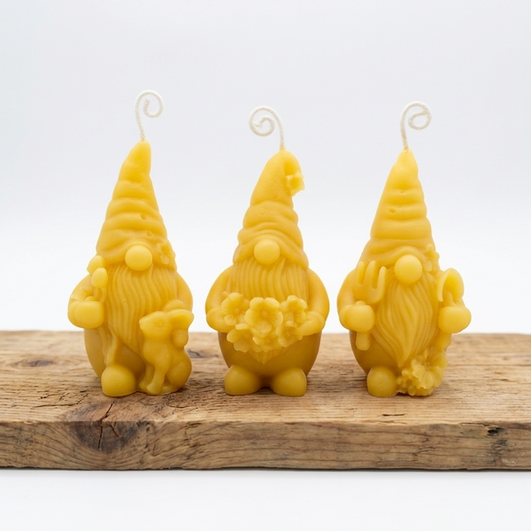 Gnome Candles / Springtime Trio / 100% Beeswax/