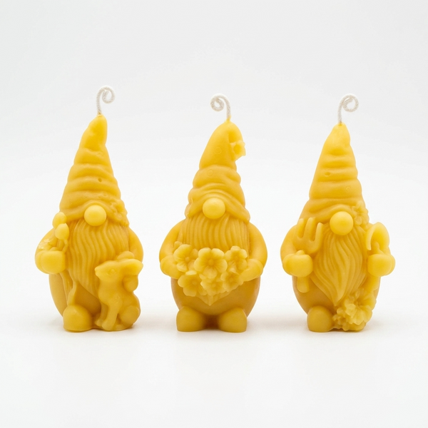 Gnome Candles / Springtime Trio / 100% Beeswax/