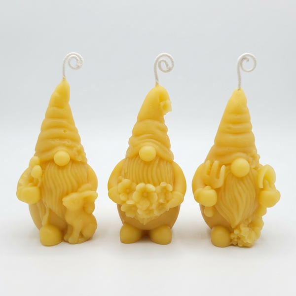 Gnome Candles / Springtime Trio / 100% Beeswax/