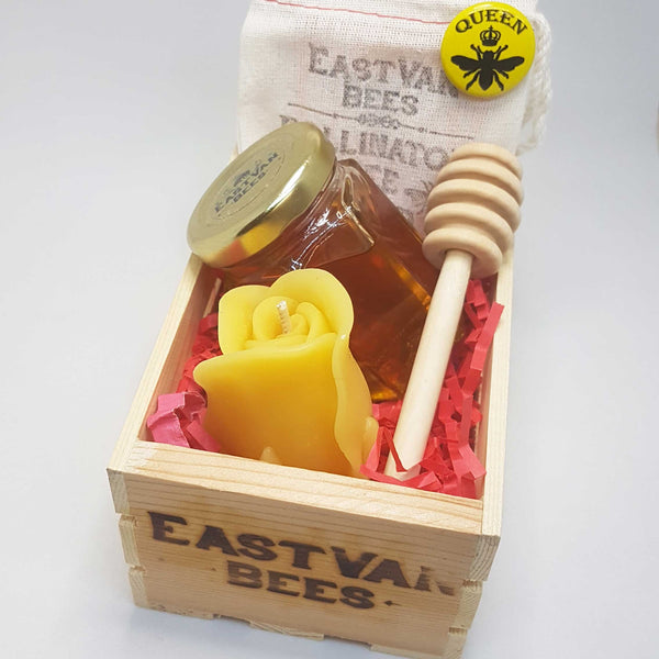 Personalized Gift Box with raw honey , Rose Candle, Seed pack, Honey dipper