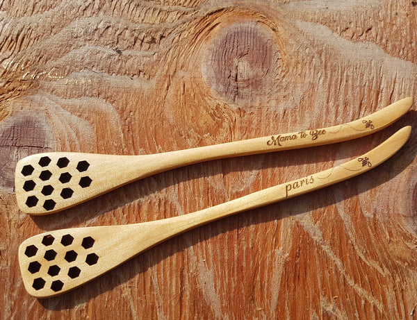 Custom Engraved Honey Dippers with Hex Holes - set of 3